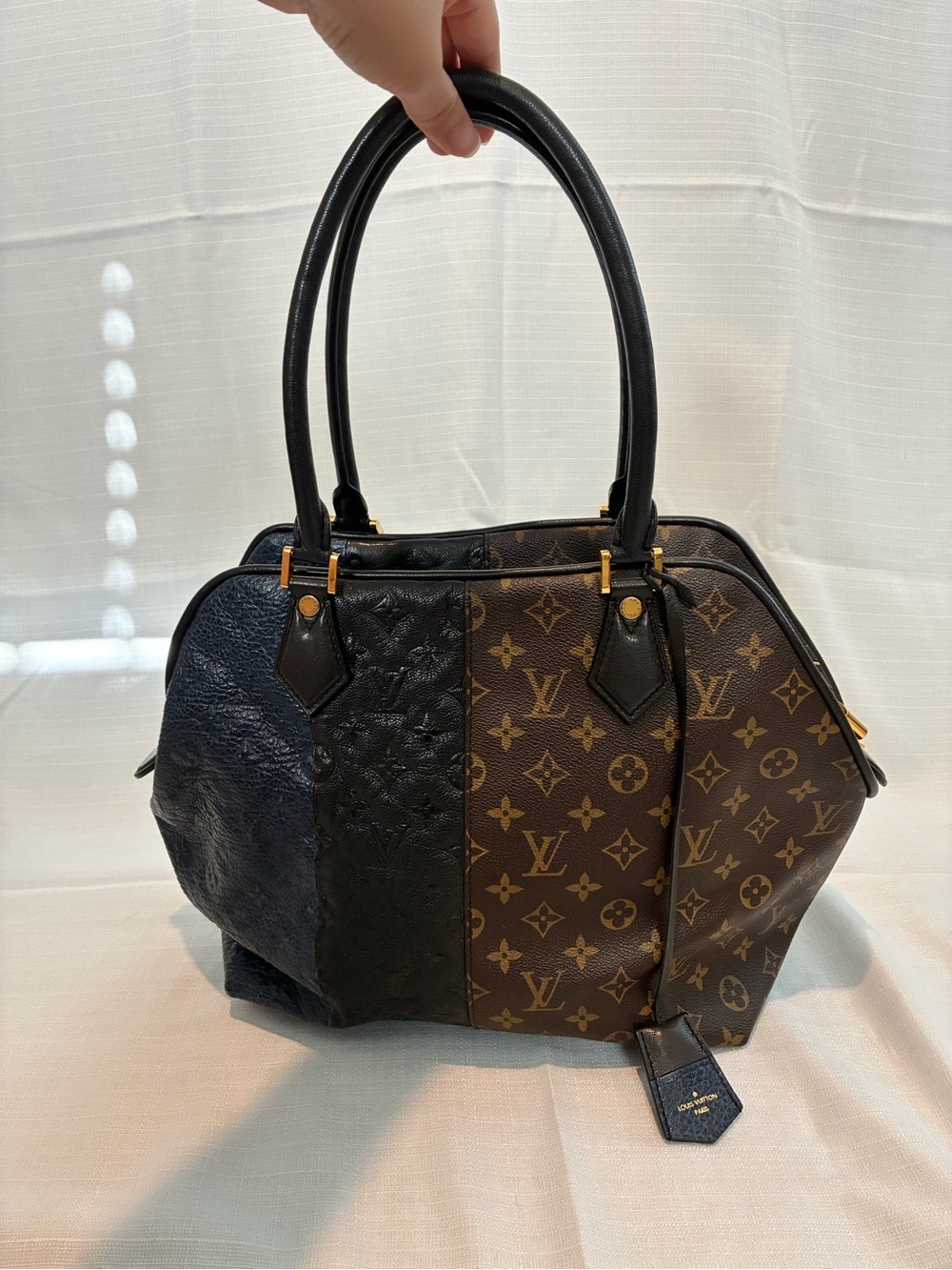 Louis Vuitton Navy, Black, & Brown Monogram Block Patchwork Marine Satchel